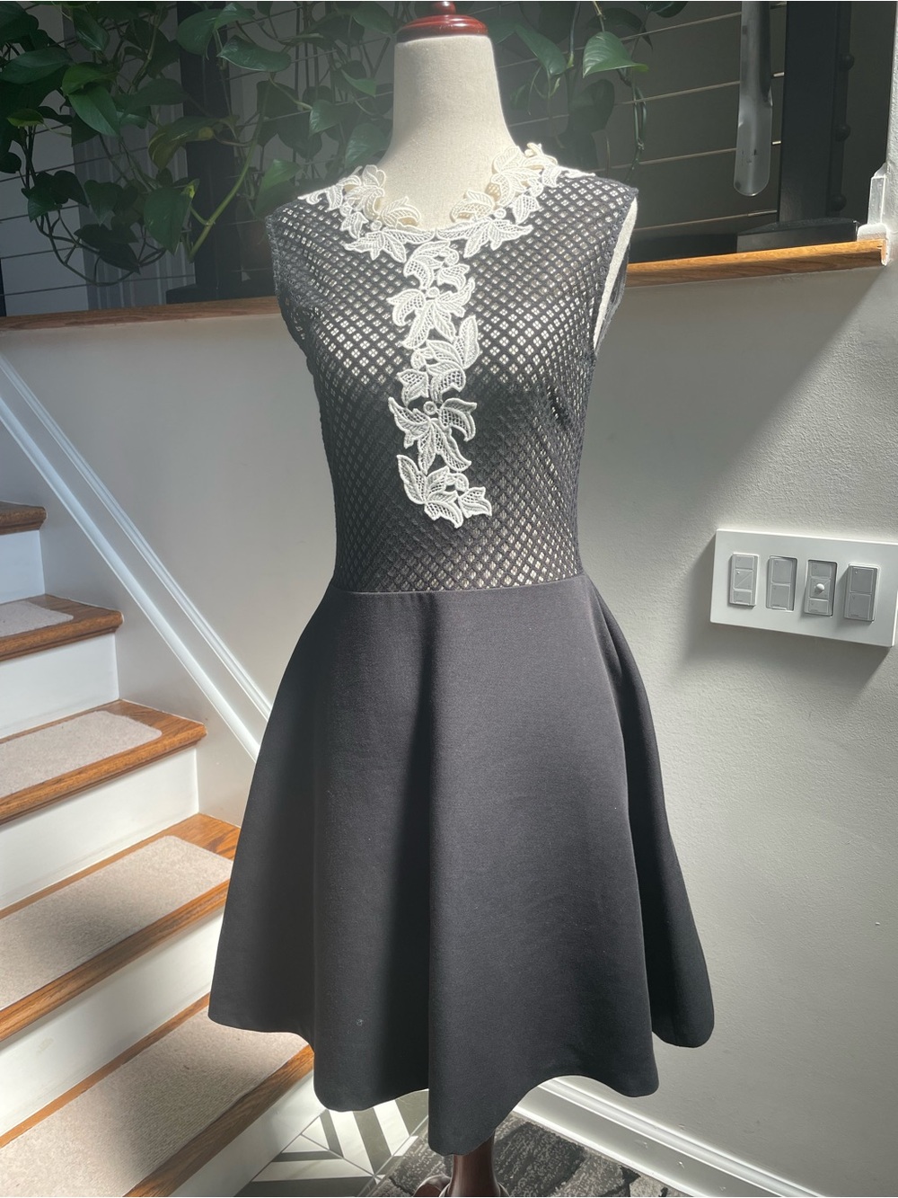 Sandro Paris "Rama" Black Lace Bodice Fit-and-Flare Mini Dress